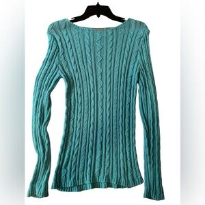 Croft and Barrow size medium aqua teal cable 100% cotton longsleeved sweater